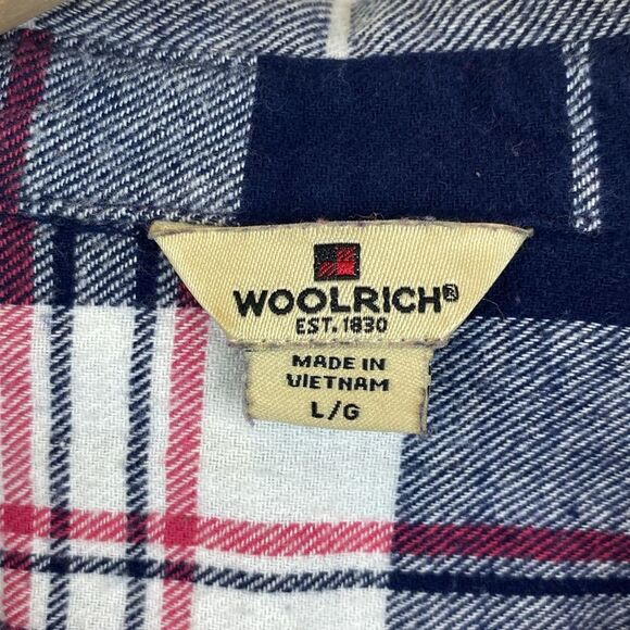 Woolrich Blue & White Plaid Gingham Long Sleeve Button Up Top Shirt L - Picture 5 of 6